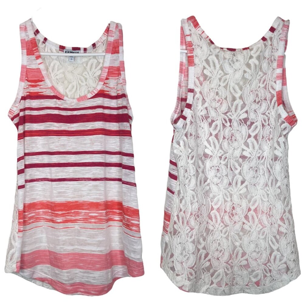 EXPRESS Tank Top Size SP Pink White Semi Sheer‎ Striped Pullover Small Petite